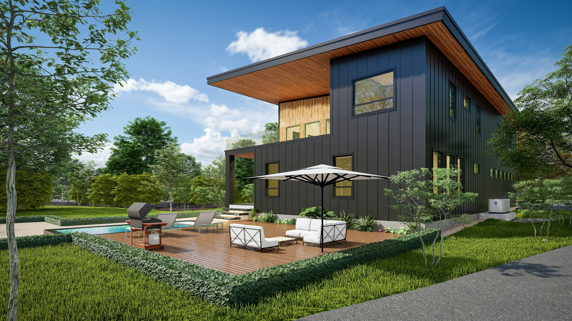 Modern commercial exterior showing clean building surfaces, crisp landscaping, and well-maintained pavement.